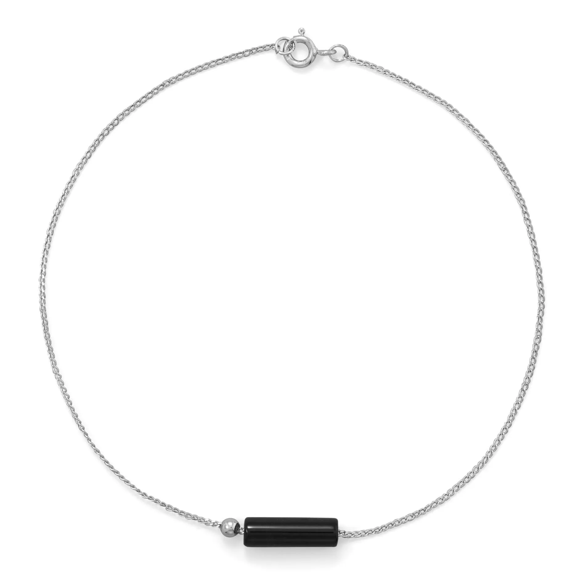 Black Onyx Bead Sterling Silver Anklet