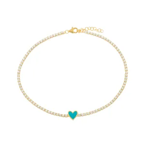 Blue Enamel Heart Anklet