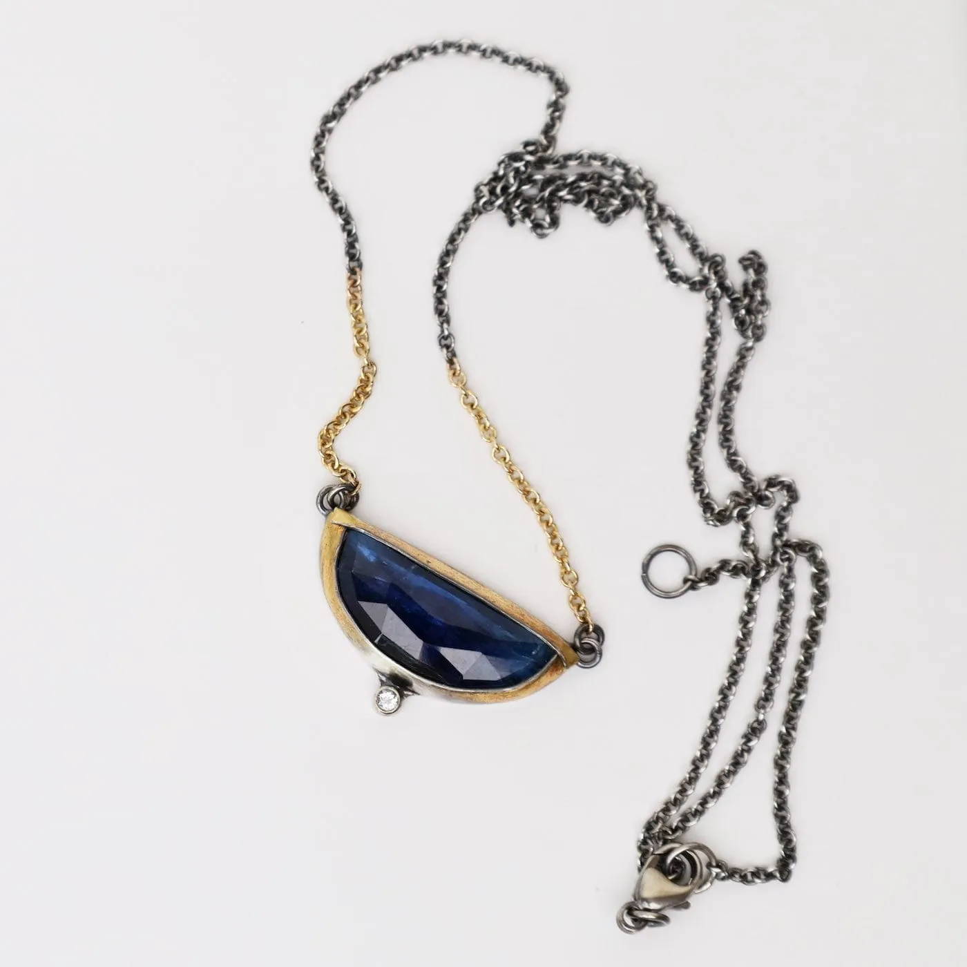 Blue Kyanite Small Crescent Fold Necklace