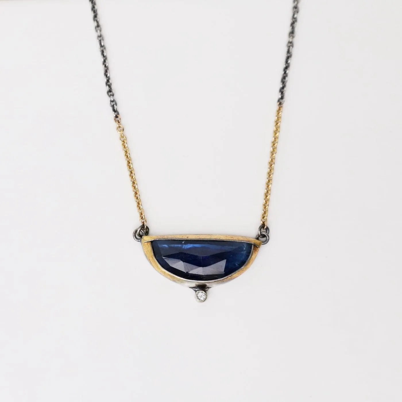 Blue Kyanite Small Crescent Fold Necklace