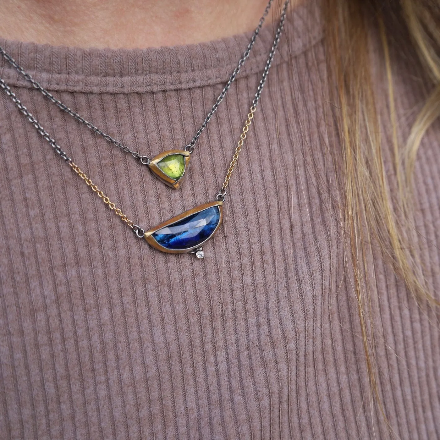 Blue Kyanite Small Crescent Fold Necklace