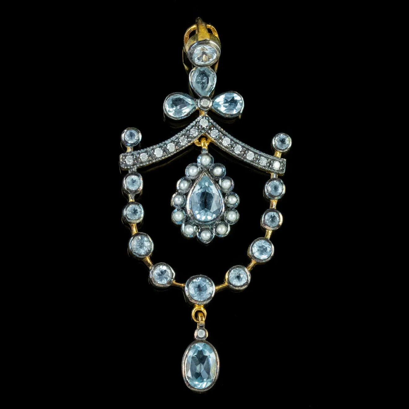 Blue Topaz Diamond Pearl Pendant Silver 18Ct Gold Gilt