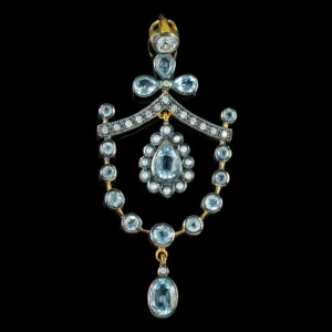 Blue Topaz Diamond Pearl Pendant Silver 18Ct Gold Gilt