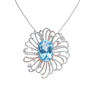 Blue Topaz White Diamond Pendant