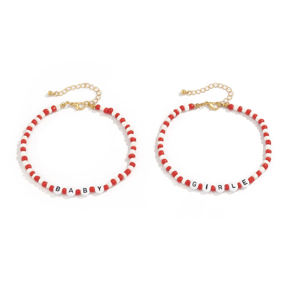 Bohemian Holiday Style Red Rice Bead Beaded Anklet