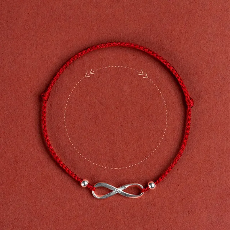 Buddha Stones 925 Sterling Silver Endless Knot Protection Luck Red String Bracelet Anklet