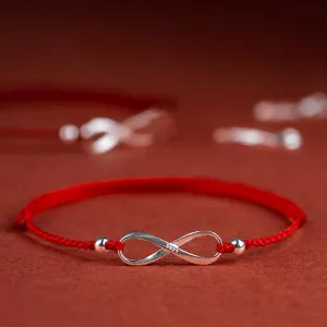 Buddha Stones 925 Sterling Silver Endless Knot Protection Luck Red String Bracelet Anklet