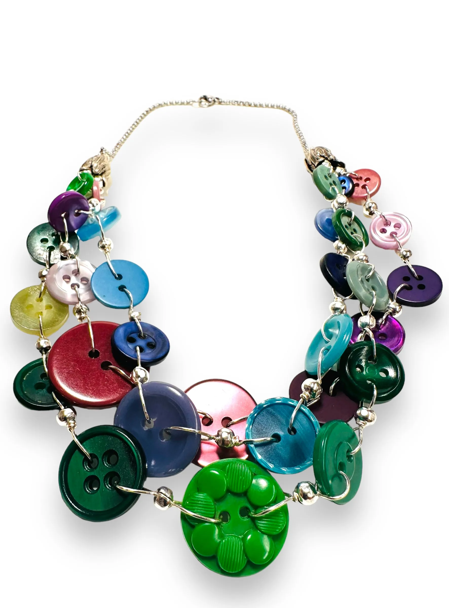 Button Necklace- Cool Tones