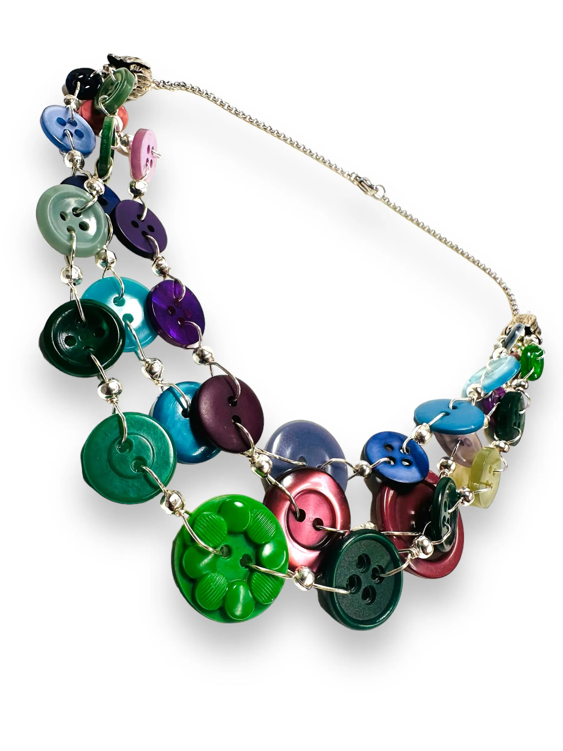 Button Necklace- Cool Tones