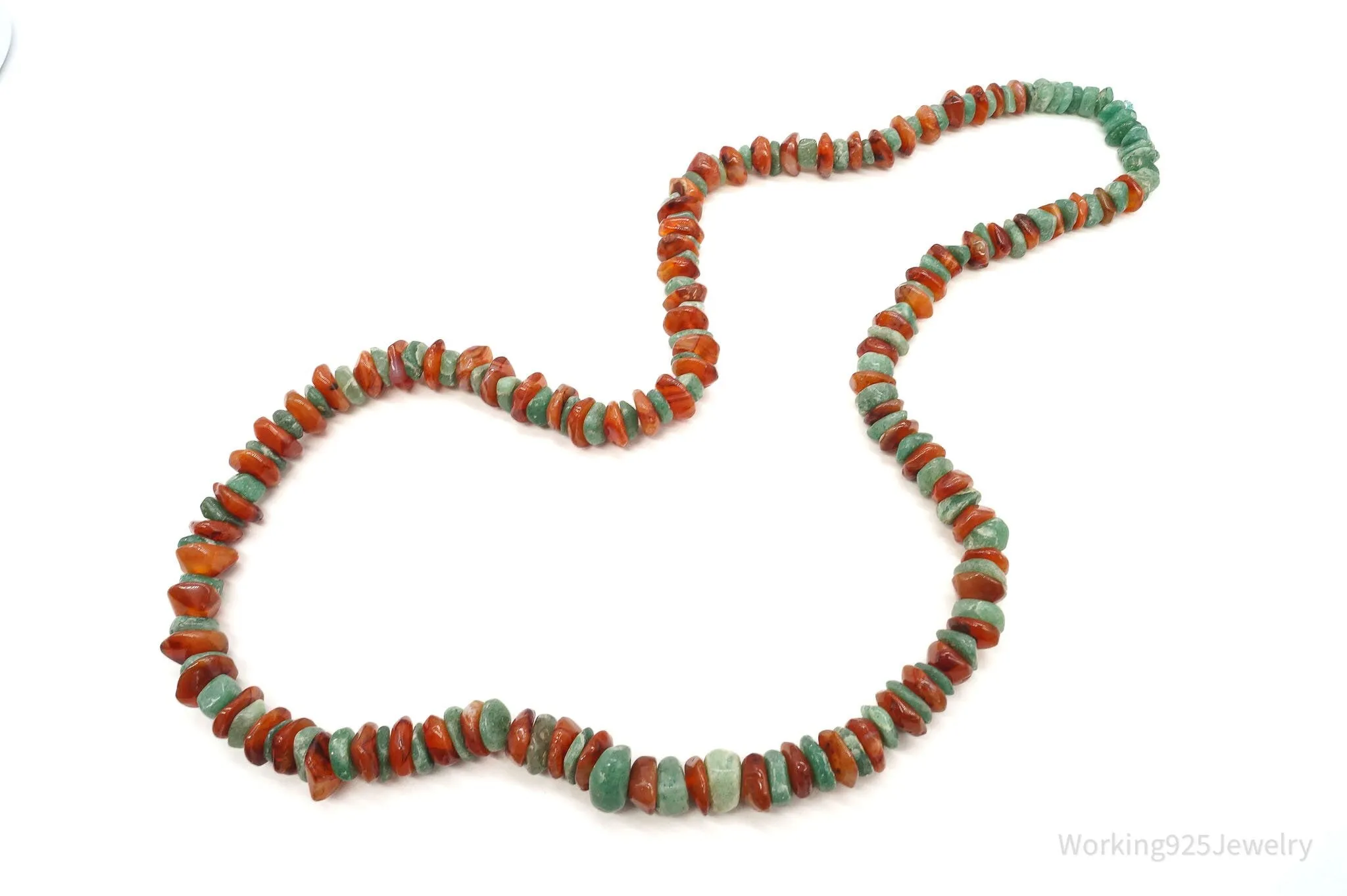 Chunky Vintage Aventurine Carnelian Beaded Necklace 30"