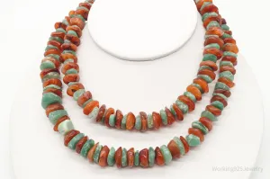 Chunky Vintage Aventurine Carnelian Beaded Necklace 30"