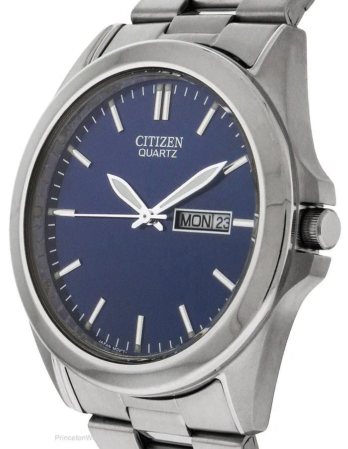 Citizen Quartz Mens Day/Date Watch - Blue Dial - Steel Case and Bracelet