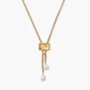 Citrine Tab Pearl Drop Necklace