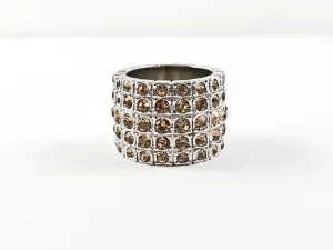 Classic 5 Row Smoky Topaz Color CZ Wide Half Band Brass Ring