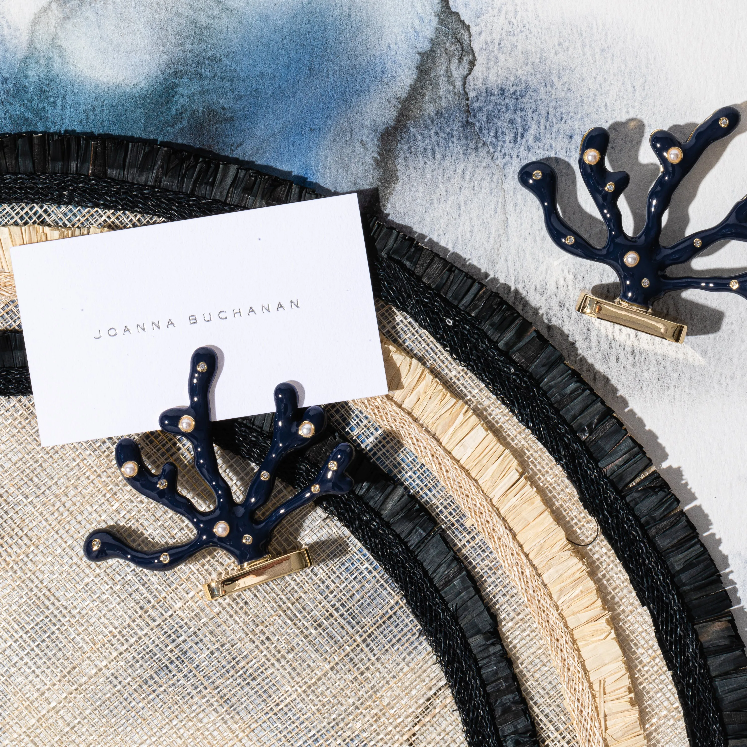 Coral Place Card Holder, Navy, Set of Two