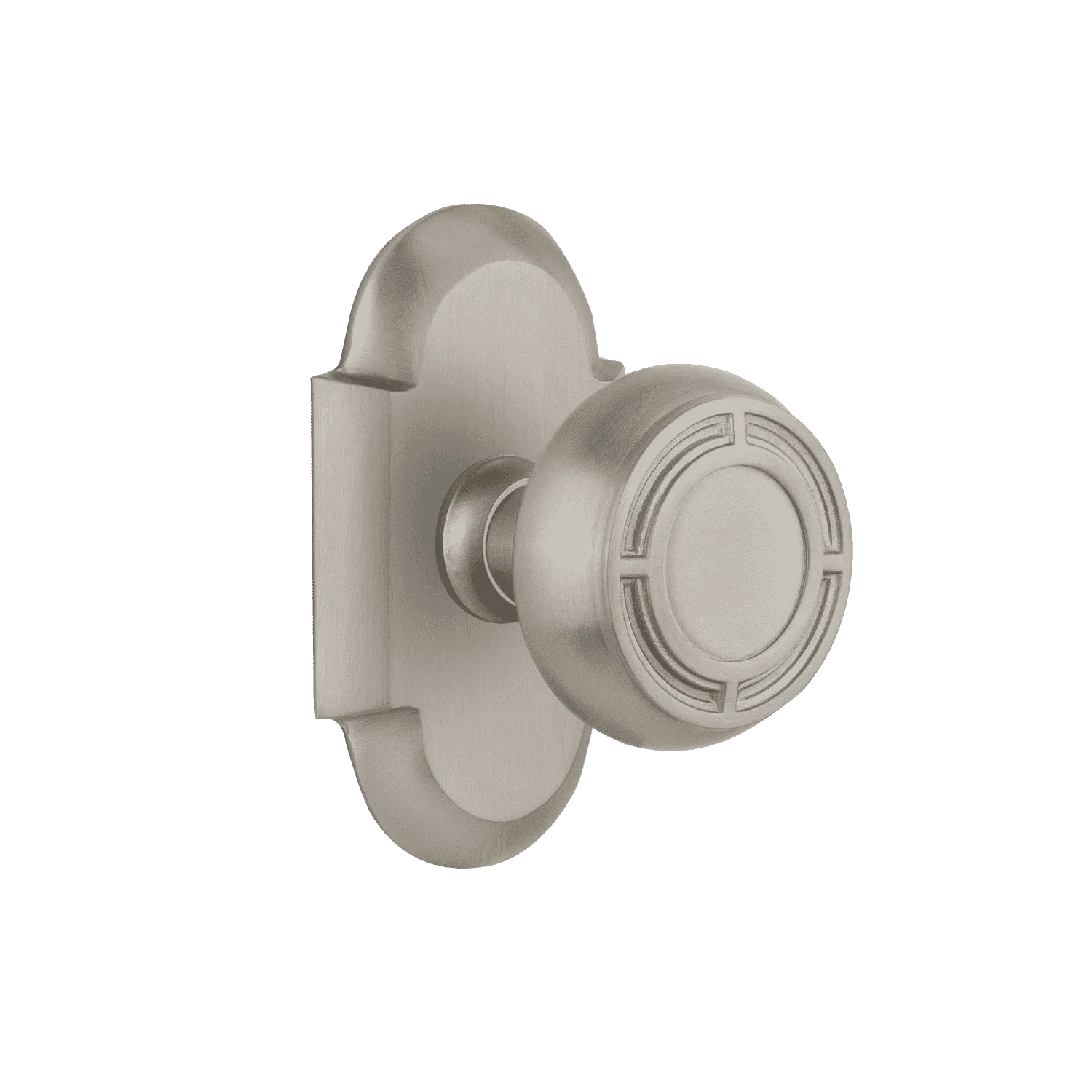 Cottage Short Plate with Mission Knob in Satin Nickel