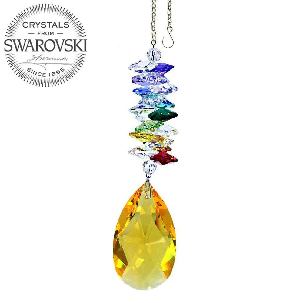 Crystal Ornament Light Topaz Crystal Almond Prism Colorful Swarovski Crystals 5-inch