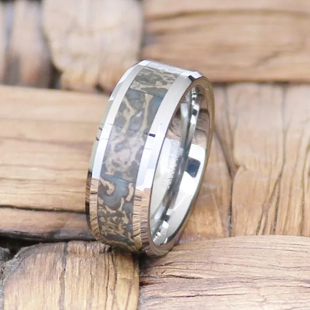 DEVONIAN | Tungsten Ring Blue Dino Bone Inlay