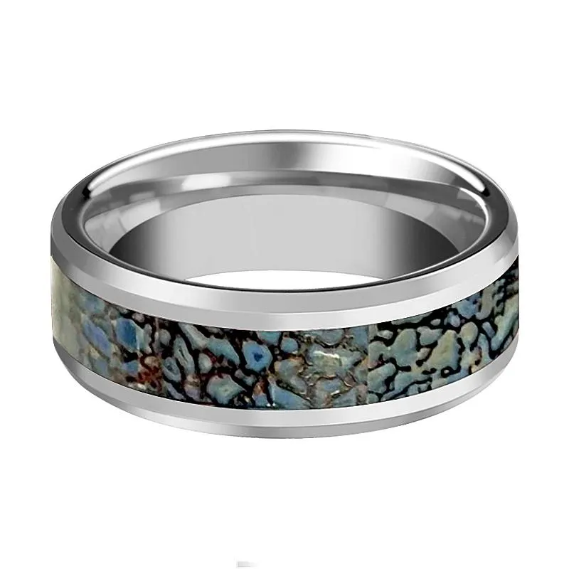 DEVONIAN | Tungsten Ring Blue Dino Bone Inlay