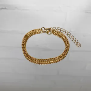 Double Link Curb Anklet | Gold