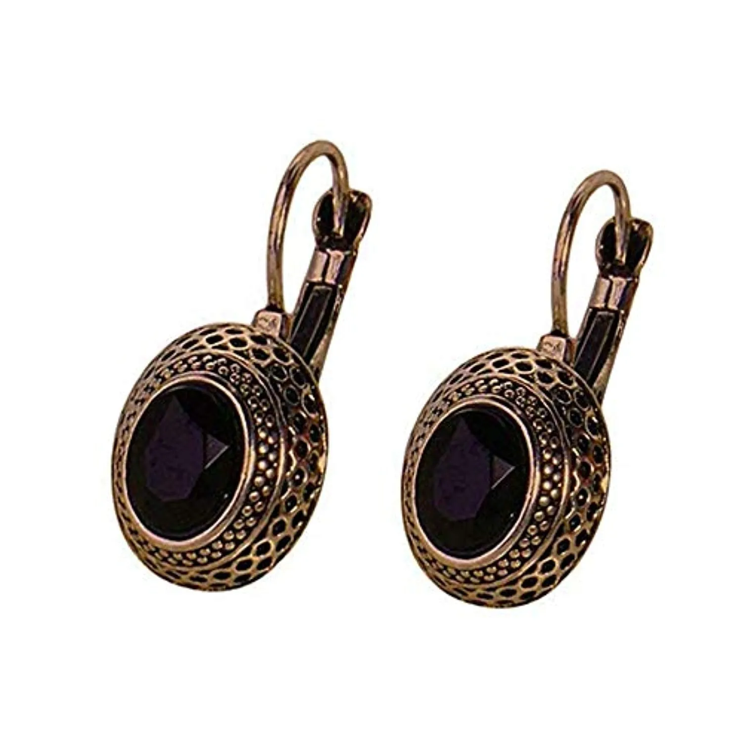 Electomania Antique Finish Classic Black Stone Inlaid Stud Earring Push Back Earrings