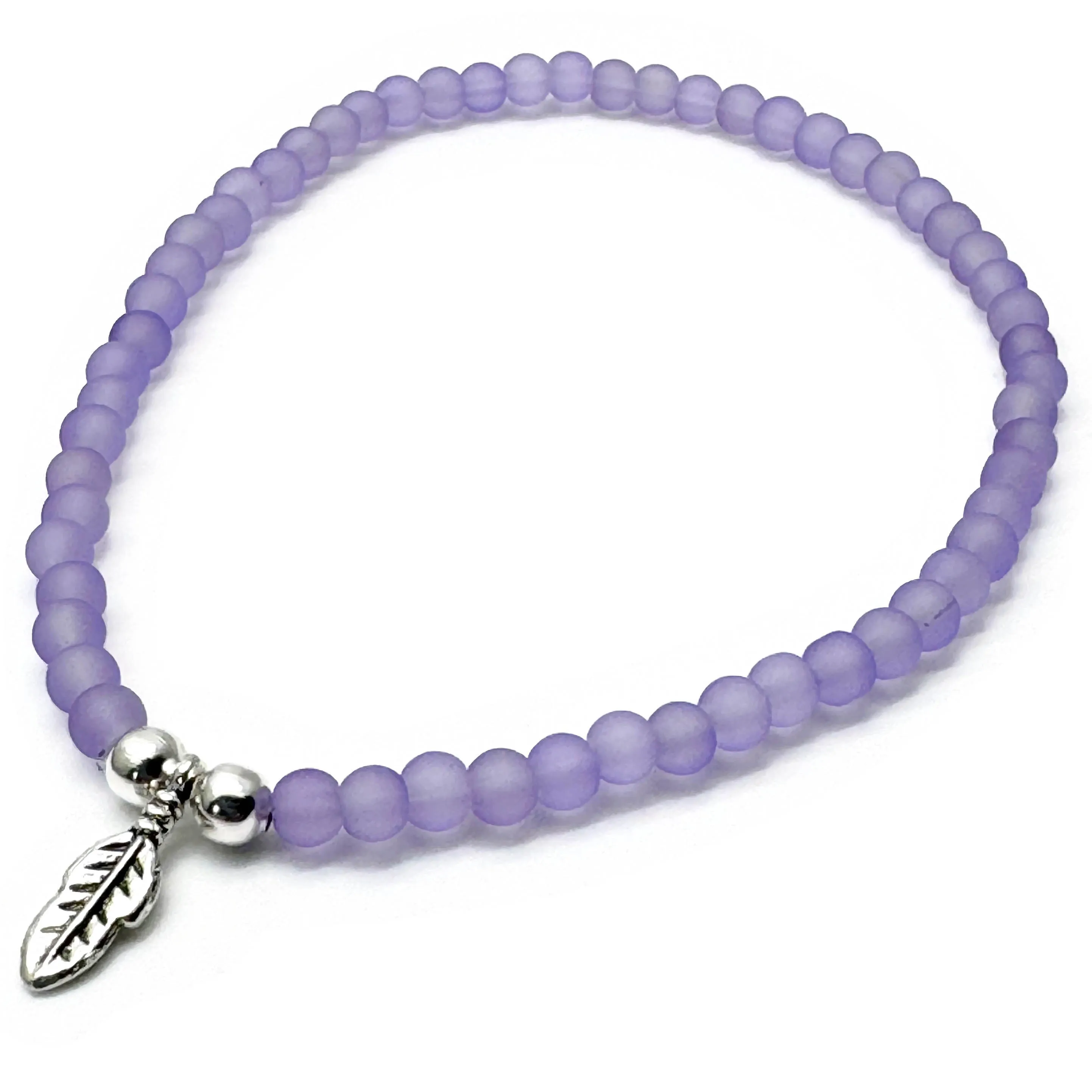 Feather Charm Frosted Bead Anklet - Colour Choice