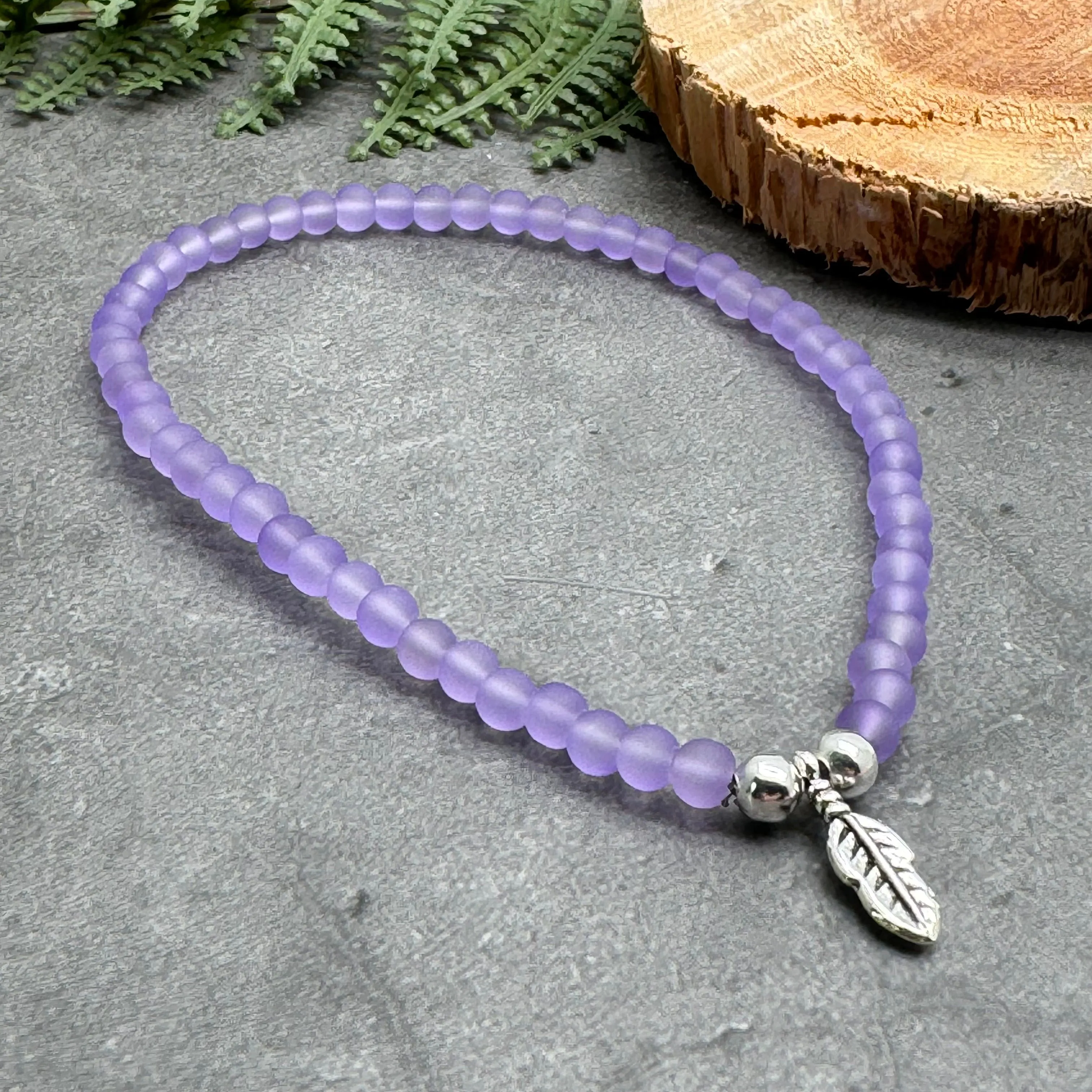 Feather Charm Frosted Bead Anklet - Colour Choice