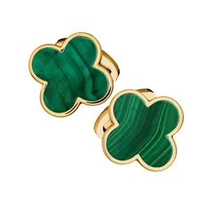 Four Leaf Clover Malachite 18K Gold Vermeil Sterling Cufflinks