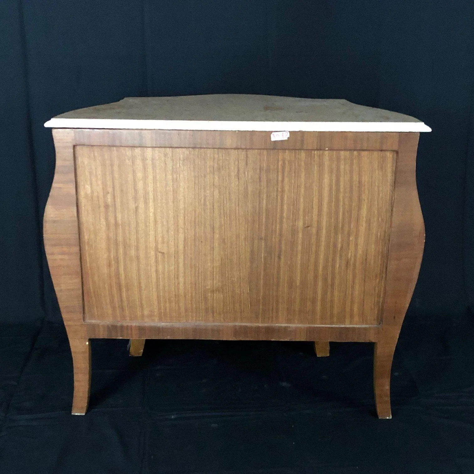 French Louis XV Style Side Table or Nightstand with Detailed Inlay and Cream Marble Top