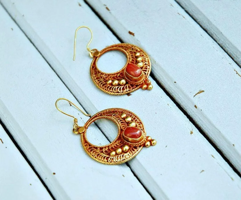 Gold and Coral Earrings