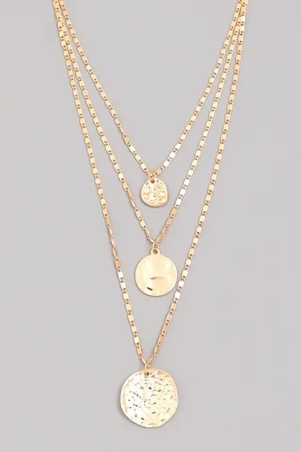 Gold Hammered Coin Layered Necklace