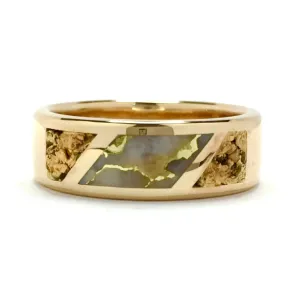 Gold Quartz Ring, Center Inlaid & Natural Nugget Sides