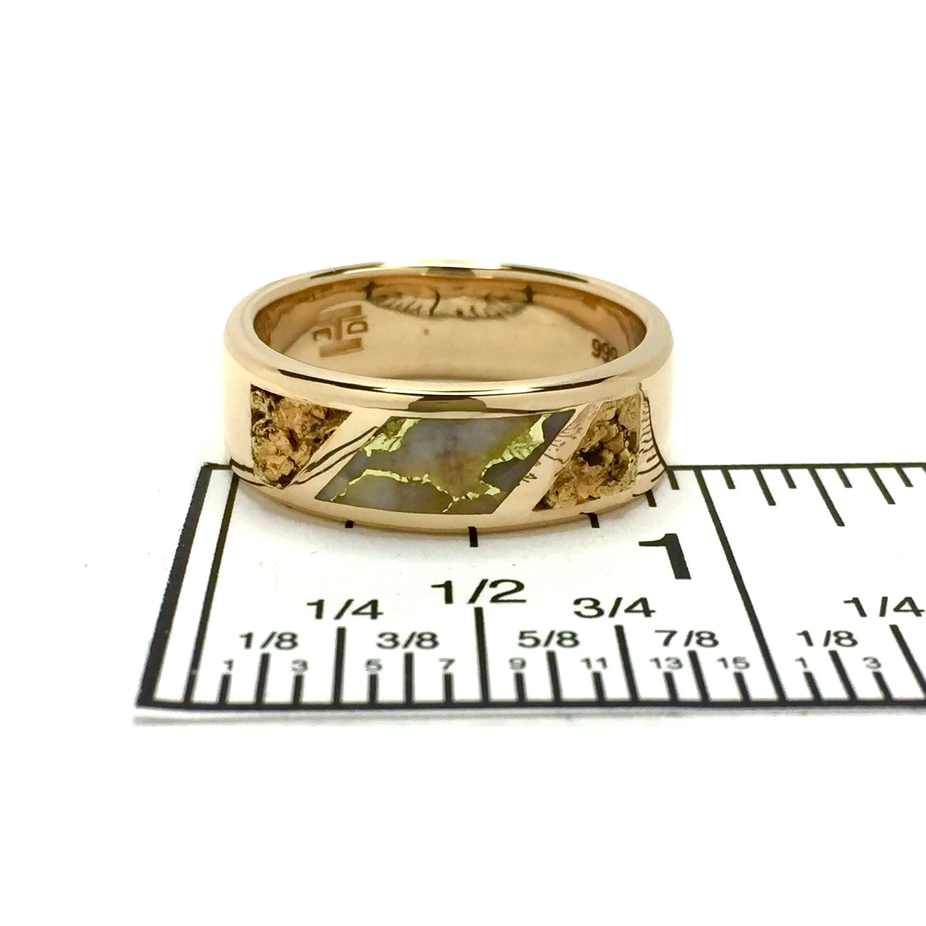 Gold Quartz Ring, Center Inlaid & Natural Nugget Sides