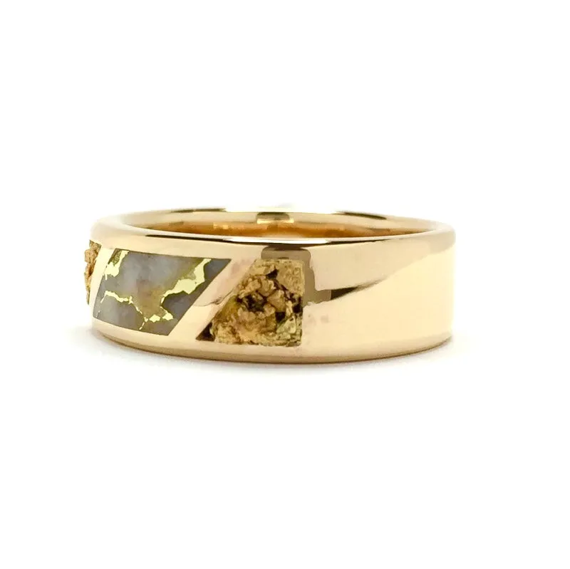 Gold Quartz Ring, Center Inlaid & Natural Nugget Sides