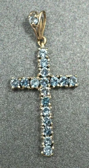 Gorgeous Blue Topaz Cross Silver Pendant Beautiful Religious Jewellery