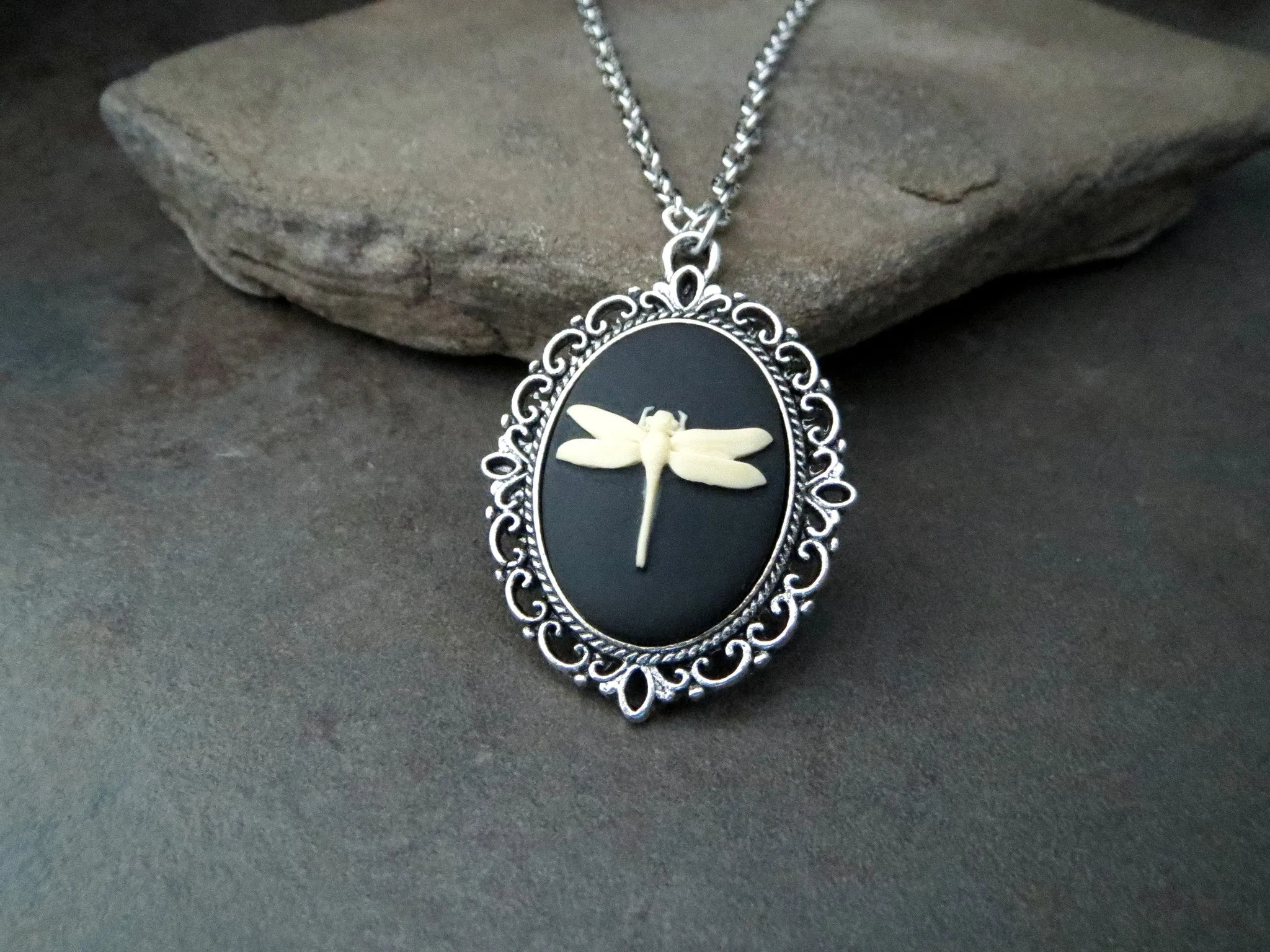 Handmade Victorian Dragonfly Cameo Necklace