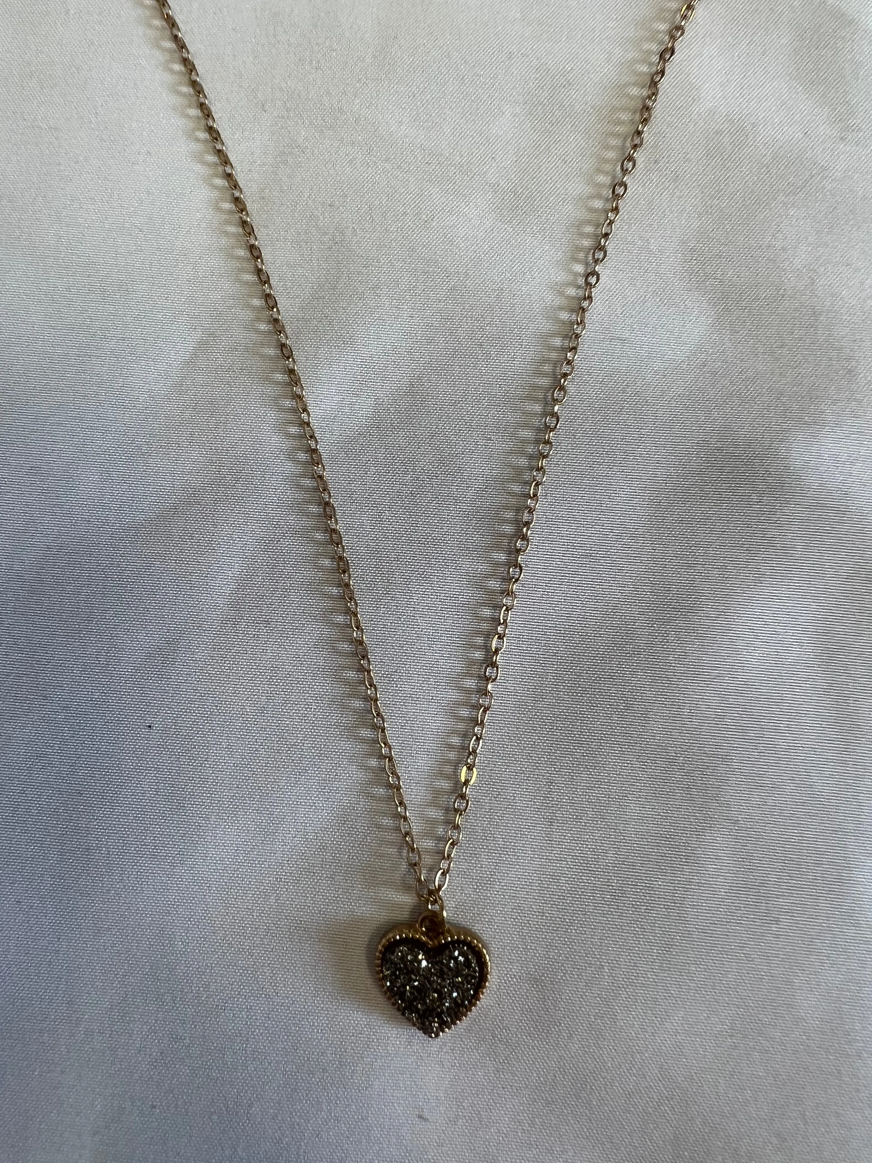 Heart Druzy Necklace - Hematite