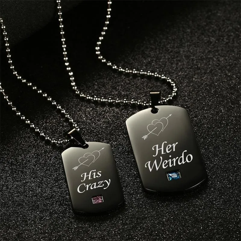 His Crazy Her Weirdo Couples Necklace Set