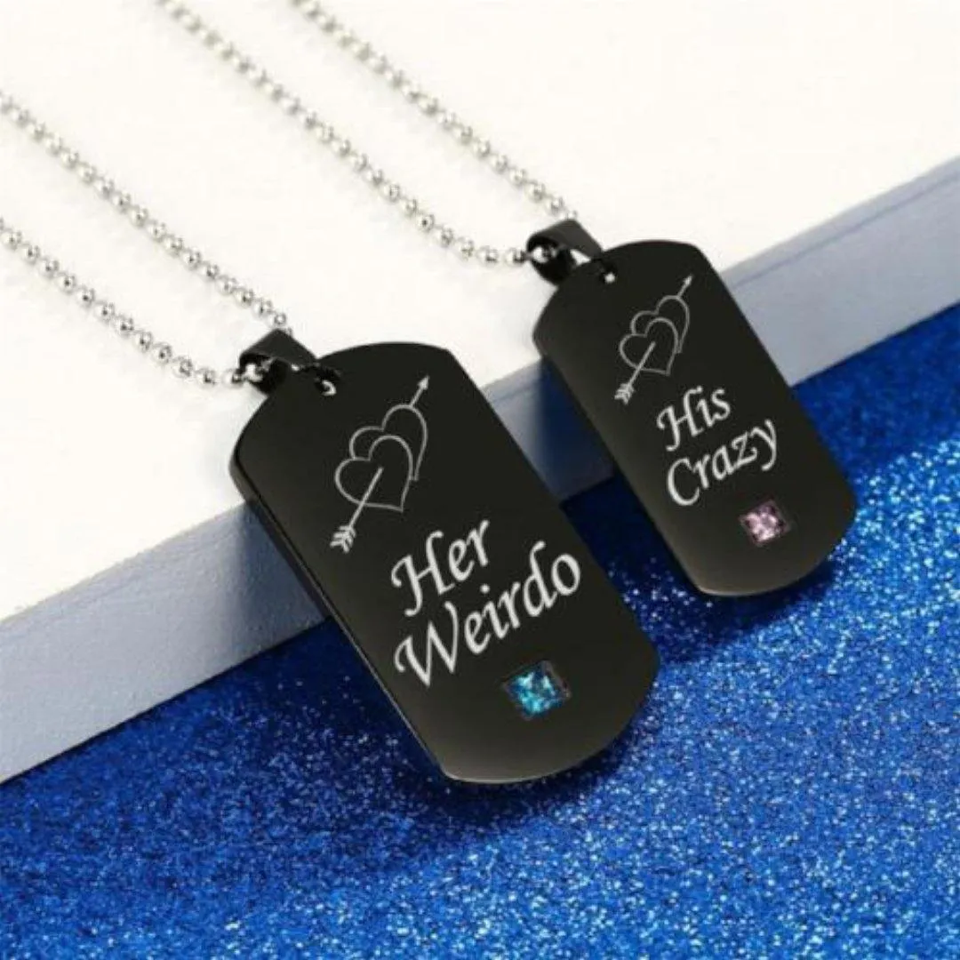 His Crazy Her Weirdo Couples Necklace Set