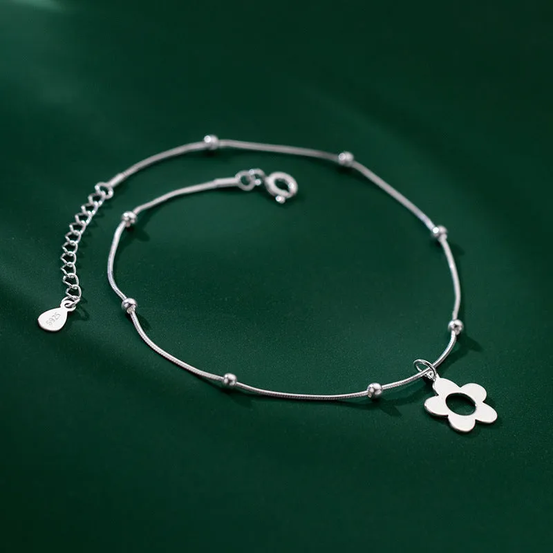 Hollow Glossy Small Flower Beads Snake Bone Chain Anklet