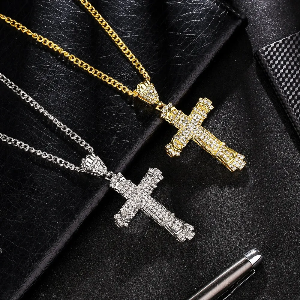 Iced Out Mens Cross Necklace Stainless Steel Cross Pendant Necklace Chain