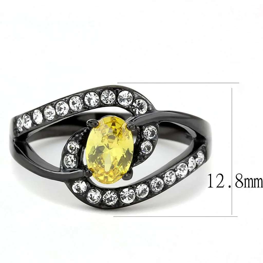 IP Black(Ion Plating) Stainless Steel Ring with AAA Grade CZ in Topaz for Women Style TK3571