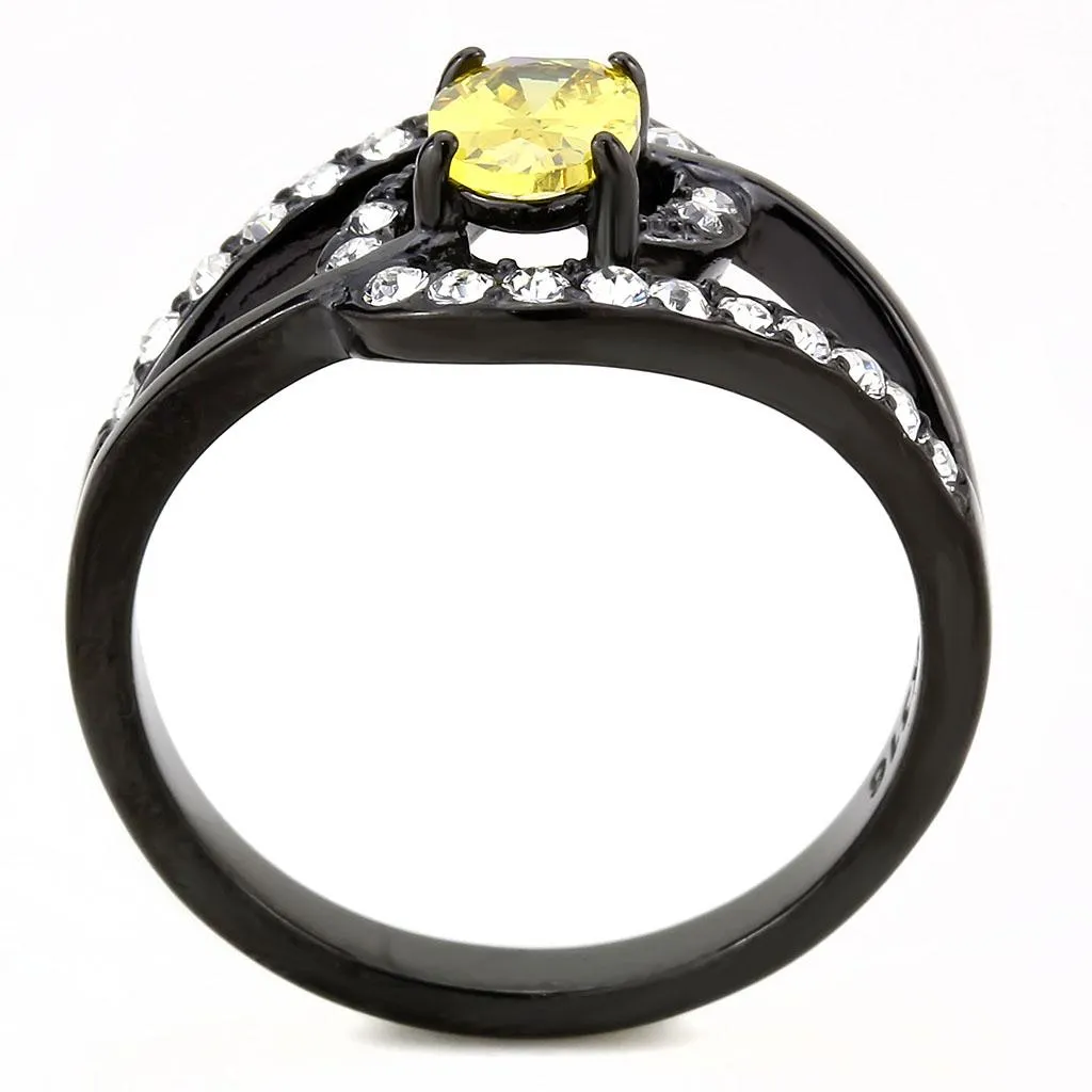 IP Black(Ion Plating) Stainless Steel Ring with AAA Grade CZ in Topaz for Women Style TK3571