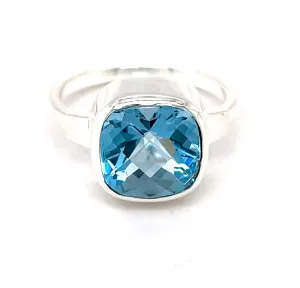 Kaleidoscope Chequer Board Cut Cushion Blue Topaz Ring