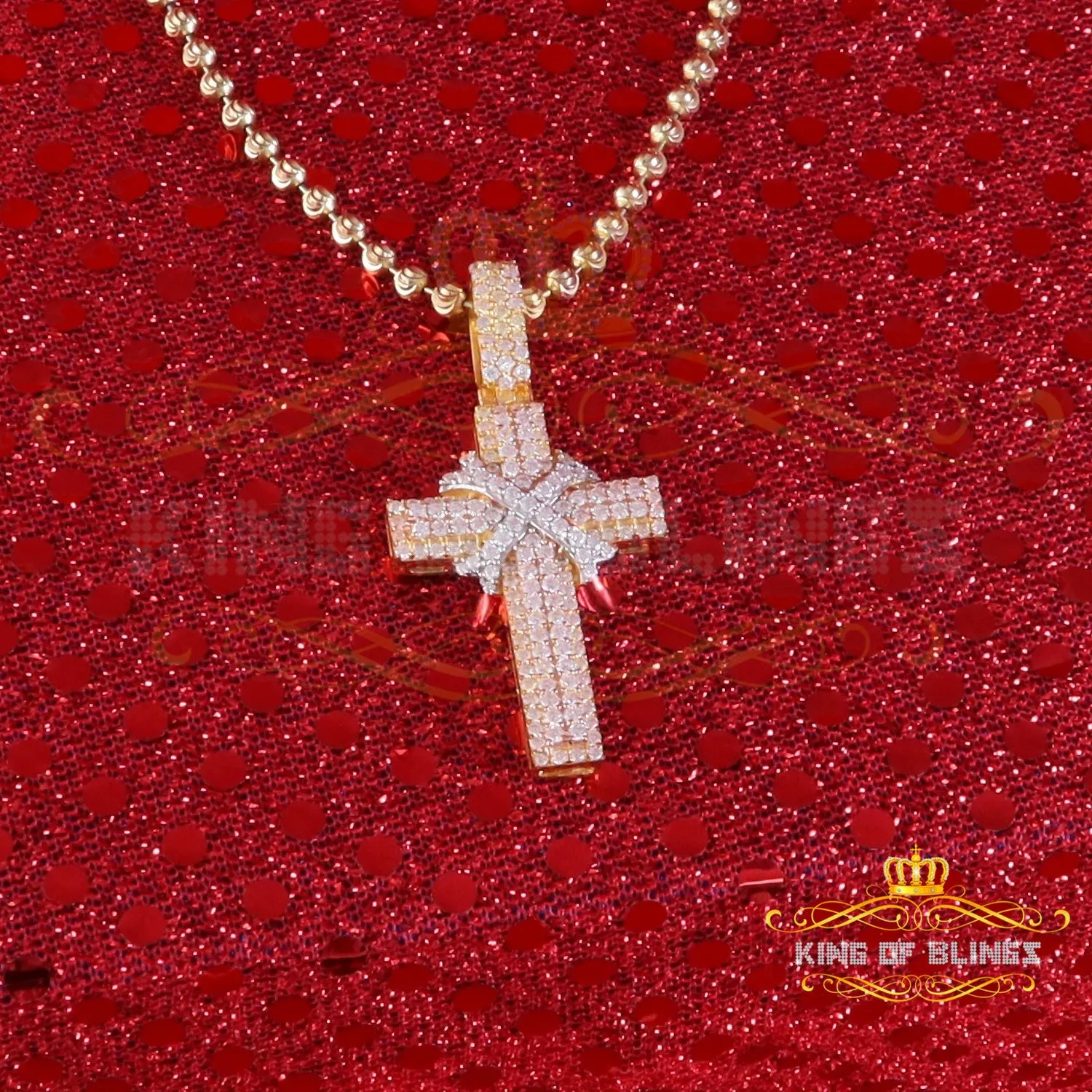 King Of Bling's 925 Sterling Yellow Silver 2.00ct VVS D Clr.Moissanite Cross Pendant Men/ Women.