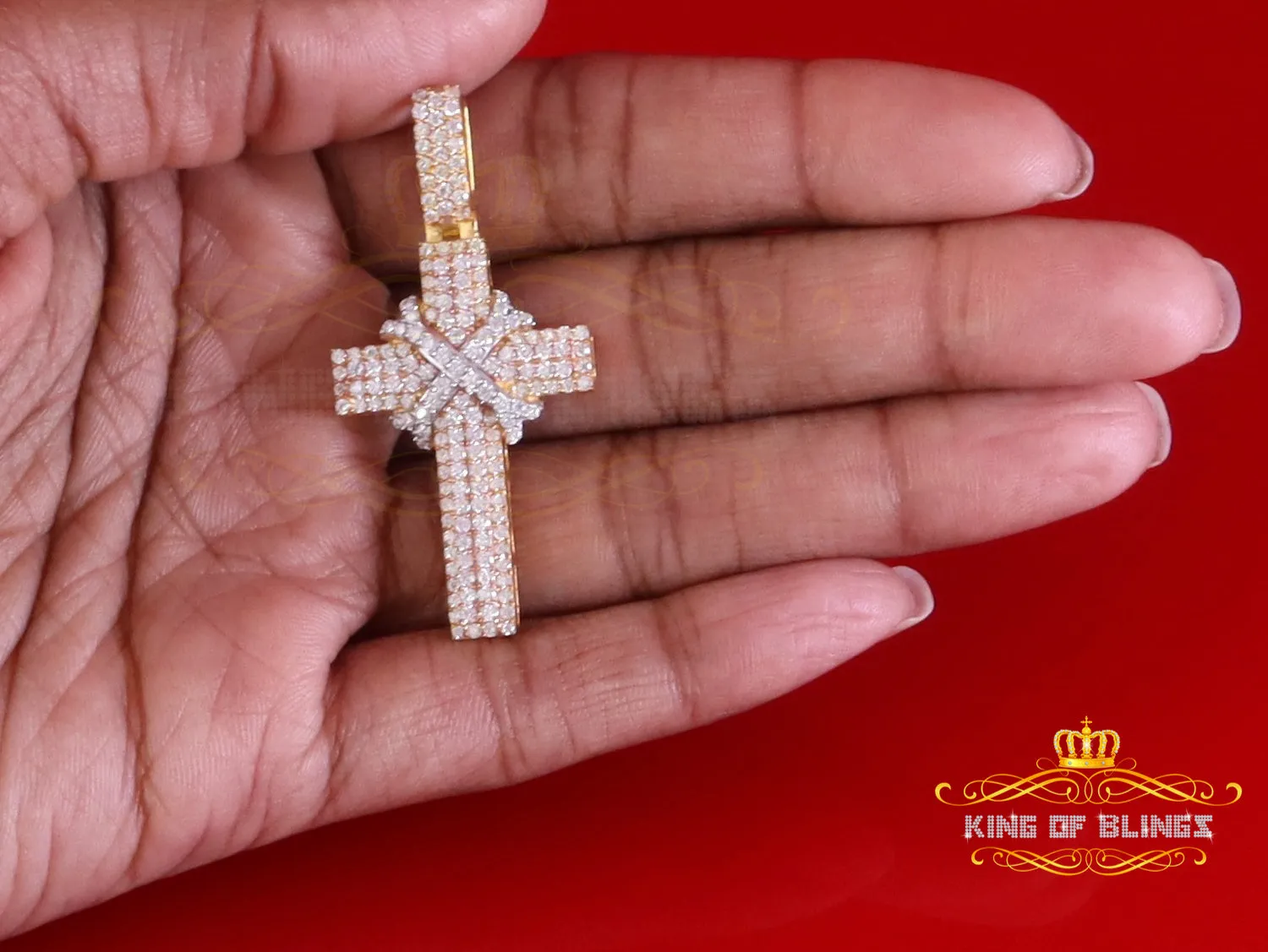 King Of Bling's 925 Sterling Yellow Silver 2.00ct VVS D Clr.Moissanite Cross Pendant Men/ Women.