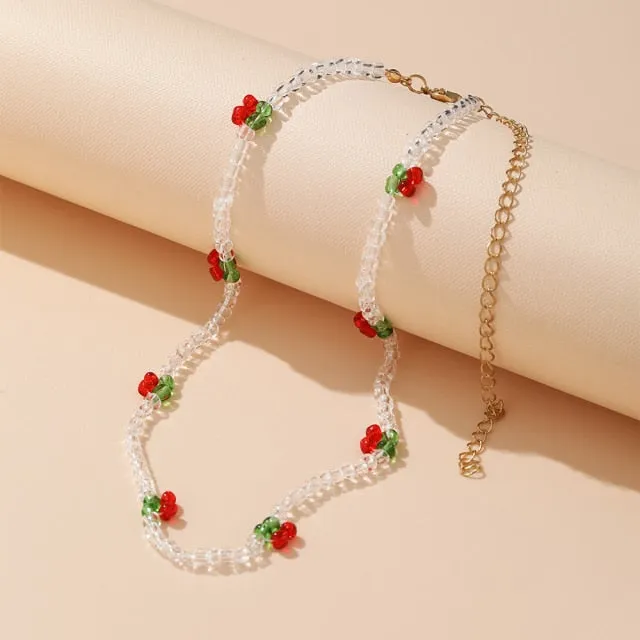 Korean Fashion Colorful Little Daisy Flower Beaded Necklace For Women Bohemian Beads Clavicle Chain Choker Necklace Jewelry