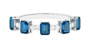 London Blue Topaz and Diamond Alternate Half Eternity Ring