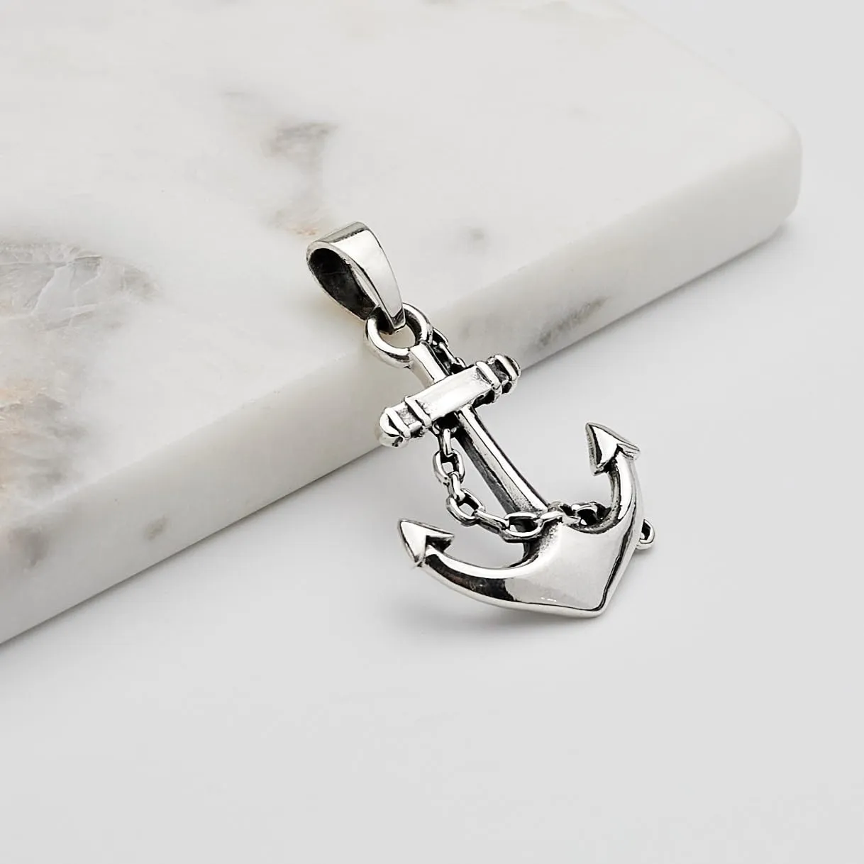 Mens Silver Pendant | Handmade 925 Sterling Silver Anchor Pendant Necklace