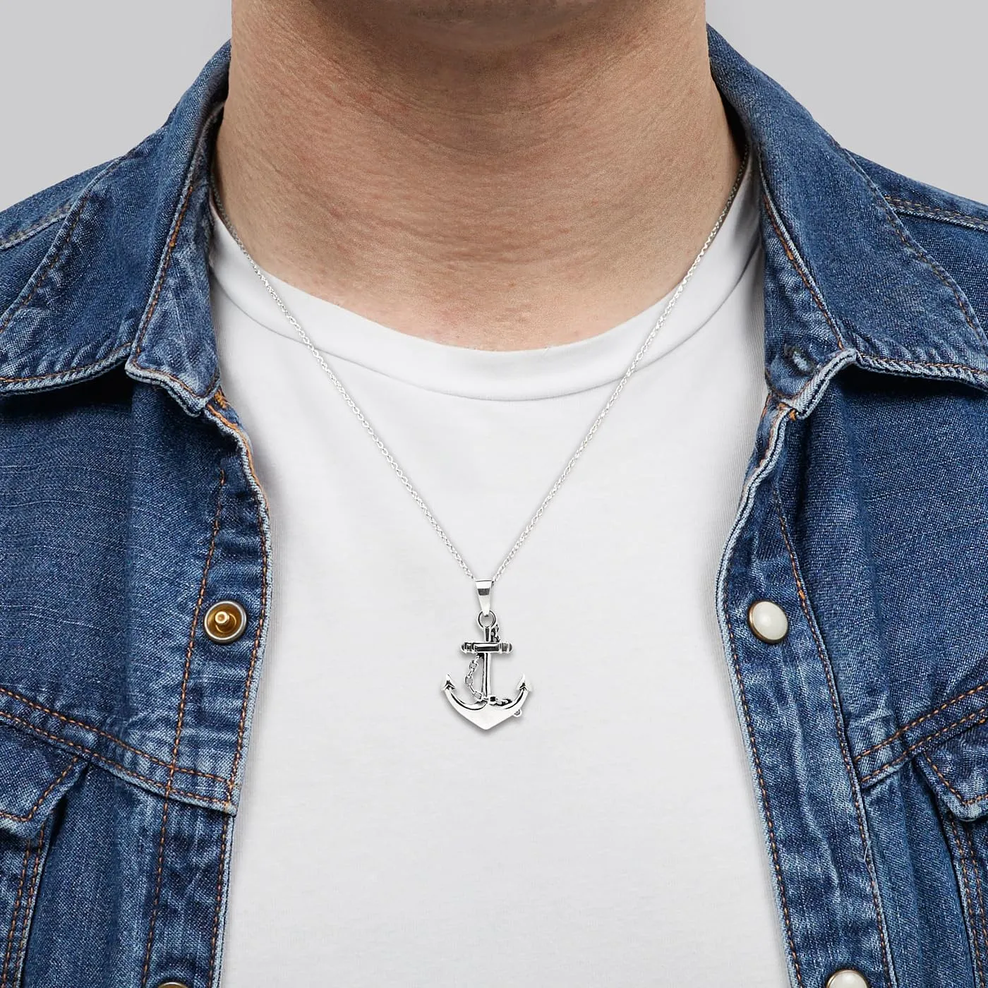 Mens Silver Pendant | Handmade 925 Sterling Silver Anchor Pendant Necklace